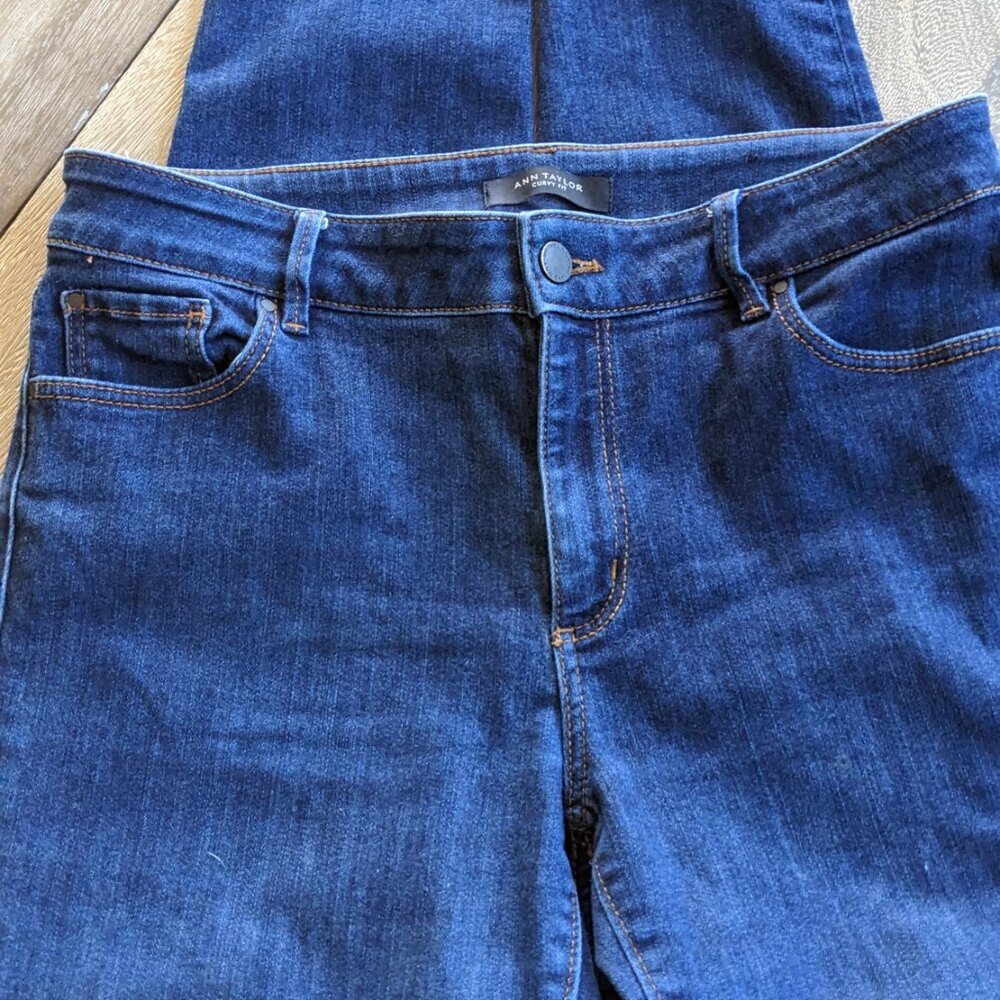 Ann Taylor, Curvy Fit, Style is The Skinny, Hi-Rise Dark Wash Blue Jeans, Size 8